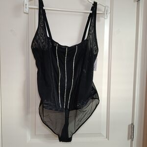 Black Sheer Bodysuit with Rhinestone Detail